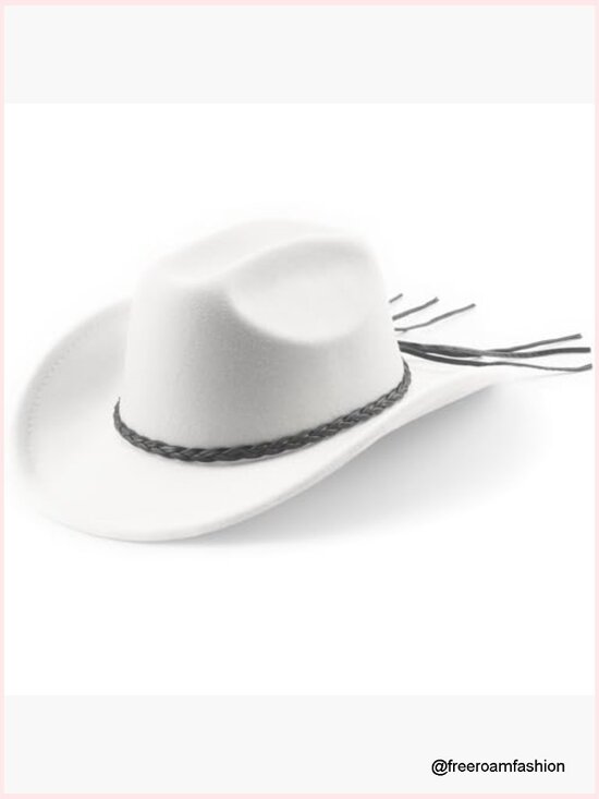 Western Cowboy Hat Unisex Wide Brim Felt Fedora with Retro Band main image 4